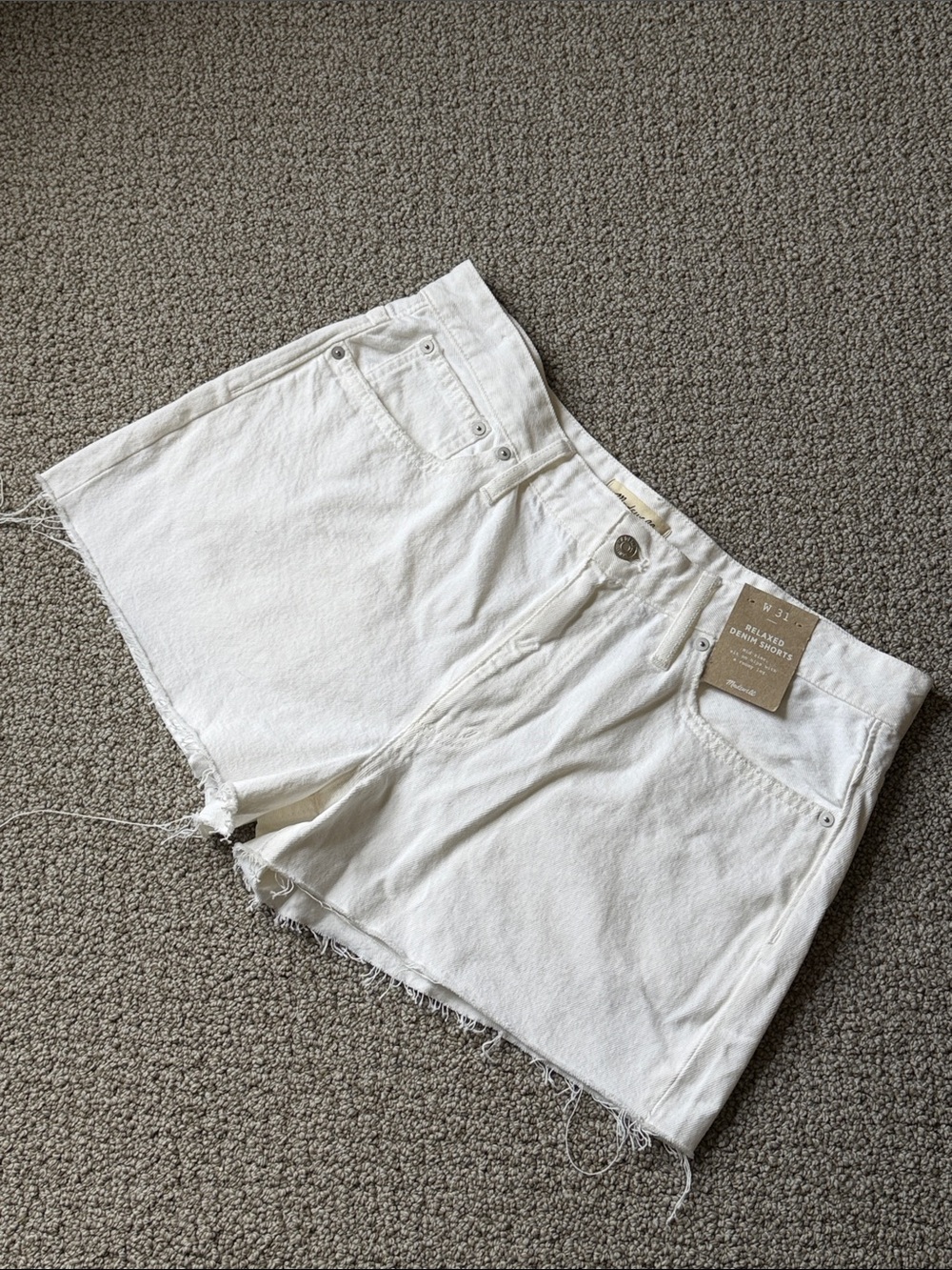 NWT Madewell Relaxed Denim Shorts White Raw Hem High Rise Size 31